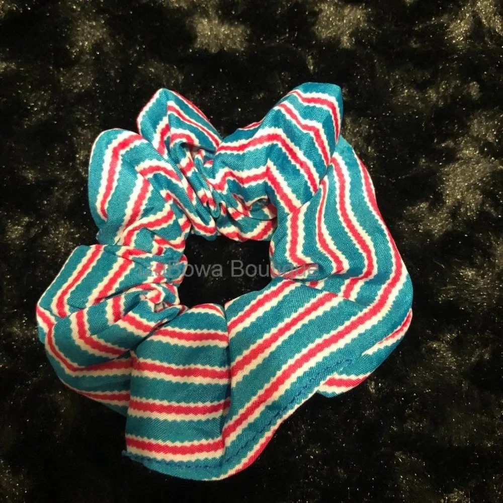 Blue and Pink Stripe Chiffon Scrunchie  SC2868  HANDCRAFTED  (kids)